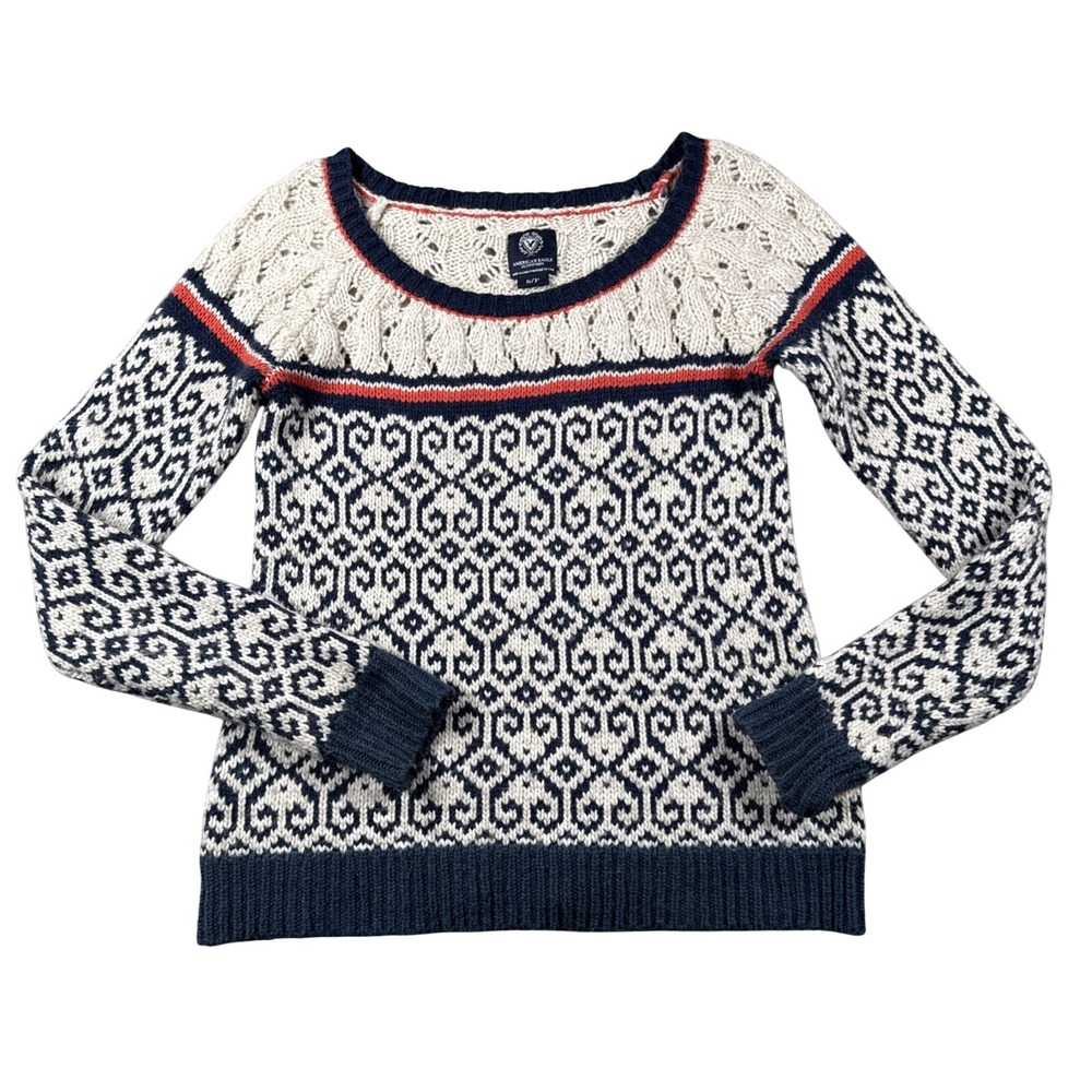Old Navy Sweater Womens SMALL Pullover Long Sleeve Crochet Wool Alpaca Blend